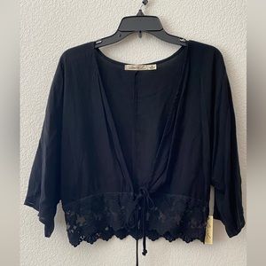 Black Liberty Love cropped front tie top